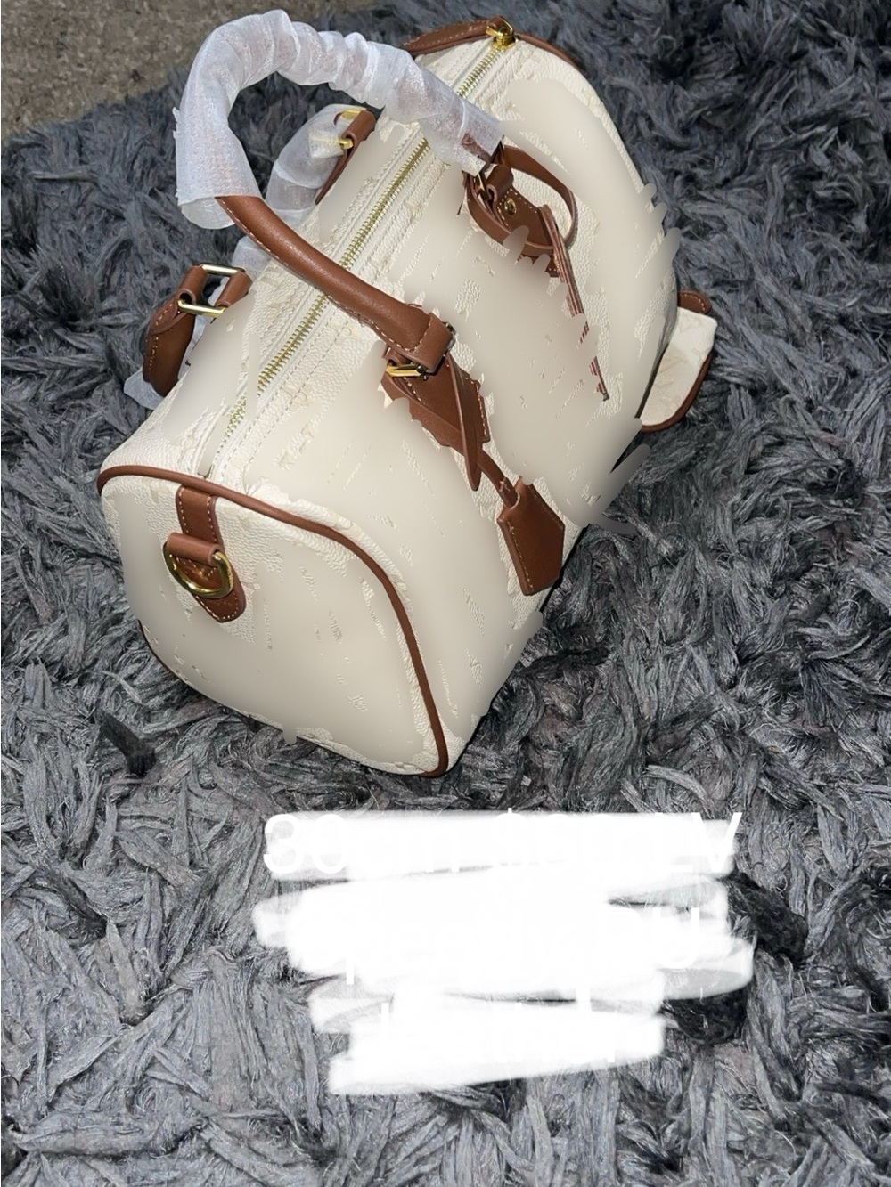 Cream and Brown Structured Satchel Handbag